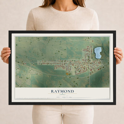Map of Raymond, Iowa, 12 x 18 inch print in a black wood frame