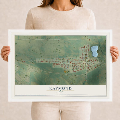 Map of Raymond, Iowa, 12 x 18 inch print in a white wood frame