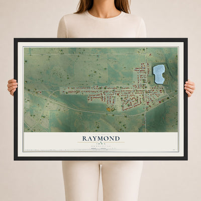 Map of Raymond, Iowa, 24 x 36 inch print in a black wood frame