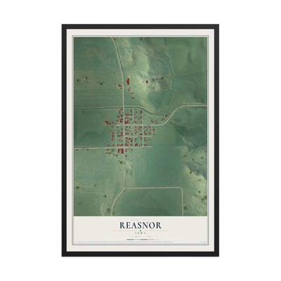 Map of Reasnor, Iowa, 12 x 18 inch print in a black wood frame