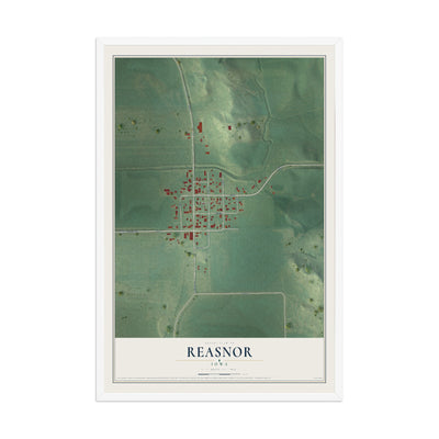 Map of Reasnor, Iowa, 12 x 18 inch print in a white wood frame