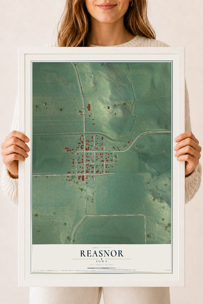 Map of Reasnor, Iowa, 18 x 24 inch print in a white wood frame