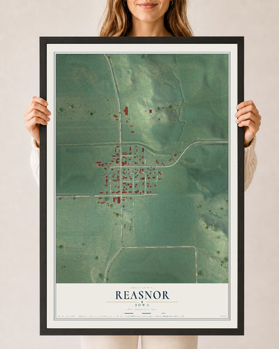 Map of Reasnor, Iowa, 24 x 36 inch print in a black wood frame