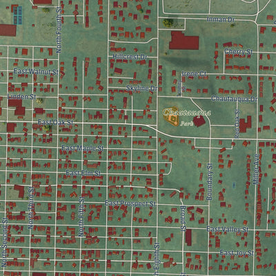 Close-up of the map of Red Oak, Iowa print showing street and building detail