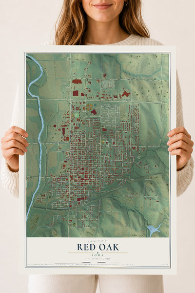 Map of Red Oak, Iowa, 18 x 24 inch unframed archival matte print
