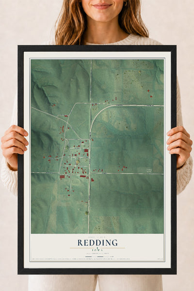 Map of Redding, Iowa, 18 x 24 inch print in a black wood frame