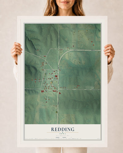 Map of Redding, Iowa, 24 x 36 inch print in a white wood frame