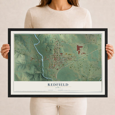 Map of Redfield, Iowa, 12 x 18 inch print in a black wood frame