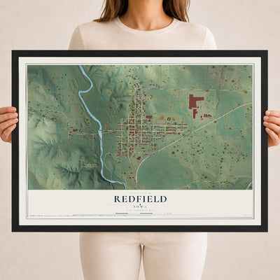 Map of Redfield, Iowa, 18 x 24 inch print in a black wood frame