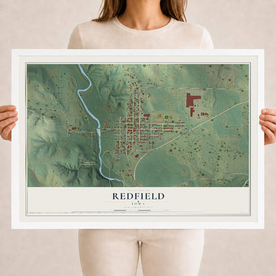 Map of Redfield, Iowa, 18 x 24 inch print in a white wood frame