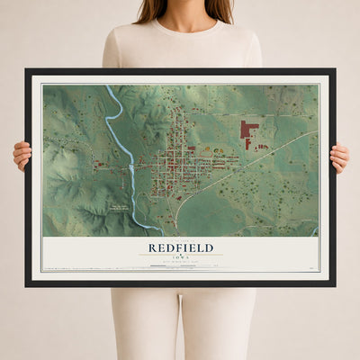 Map of Redfield, Iowa, 24 x 36 inch print in a black wood frame