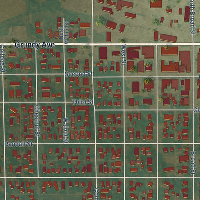 Close-up of the map of Reinbeck, Iowa print showing street and building detail