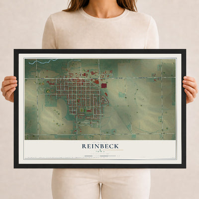 Map of Reinbeck, Iowa, 12 x 18 inch print in a black wood frame