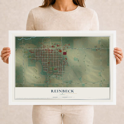 Map of Reinbeck, Iowa, 12 x 18 inch print in a white wood frame
