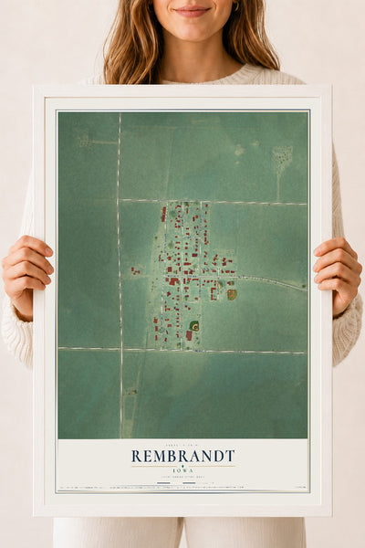 Map of Rembrandt, Iowa, 18 x 24 inch print in a white wood frame