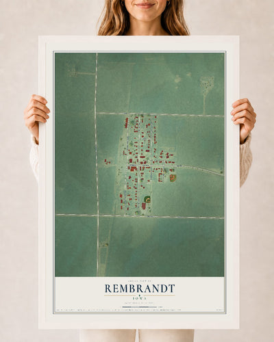 Map of Rembrandt, Iowa, 24 x 36 inch print in a white wood frame