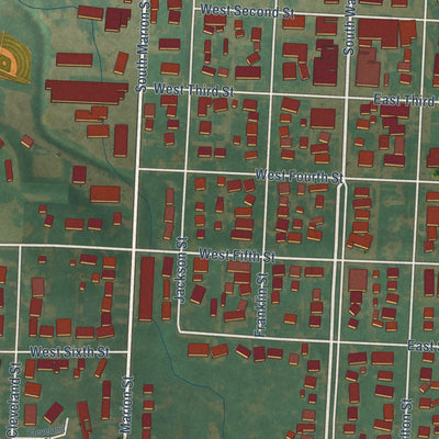 Close-up of the map of Remsen, Iowa print showing street and building detail