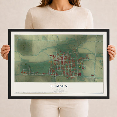 Map of Remsen, Iowa, 12 x 18 inch print in a black wood frame