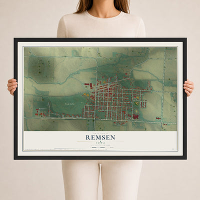 Map of Remsen, Iowa, 24 x 36 inch print in a black wood frame