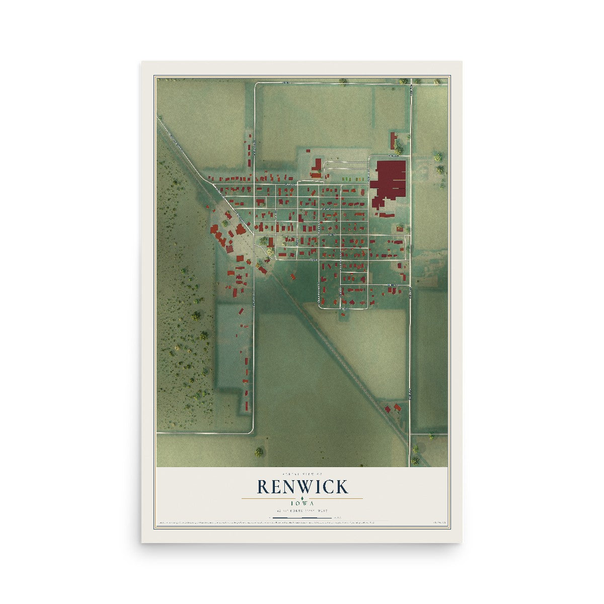 Map of Renwick, Iowa, 12 x 18 inch unframed archival matte print