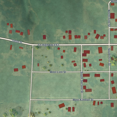Second close-up of the map of Rhodes, Iowa print showing more streets and buildings