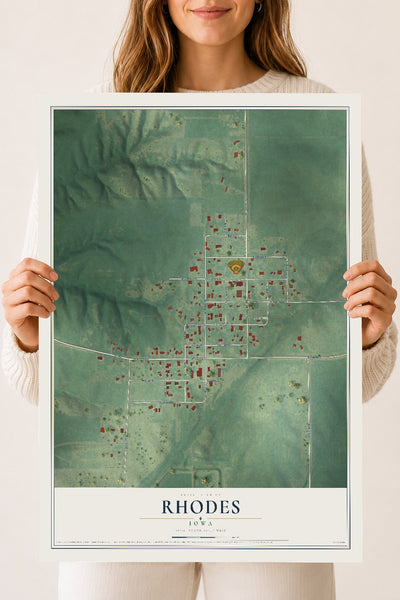 Map of Rhodes, Iowa, 18 x 24 inch unframed archival matte print