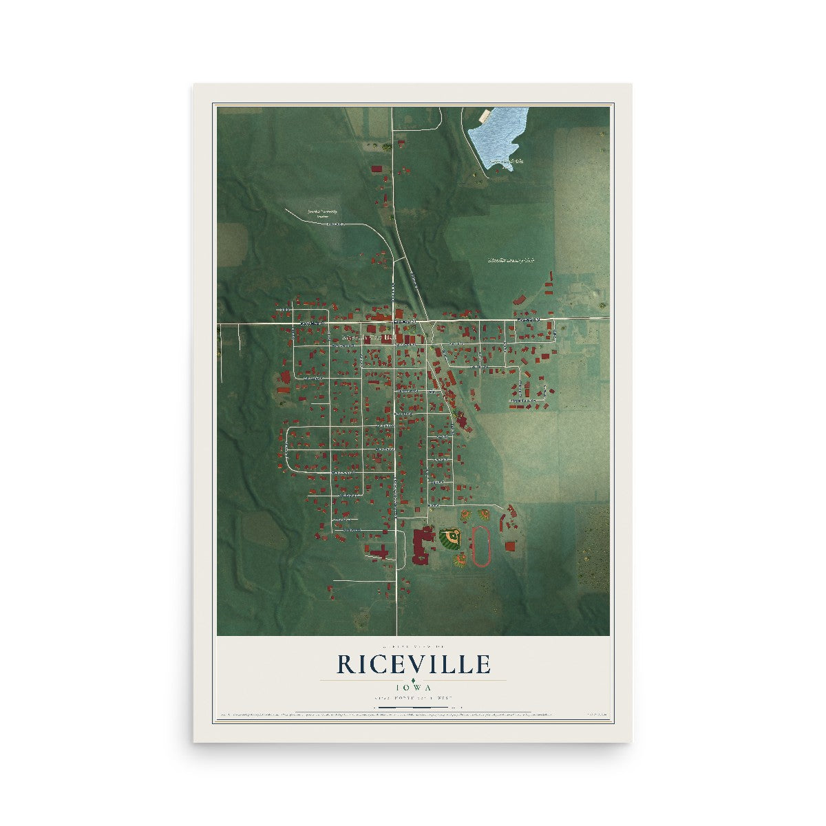 Map of Riceville, Iowa, 12 x 18 inch unframed archival matte print