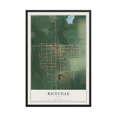 Map of Riceville, Iowa, 12 x 18 inch print in a black wood frame