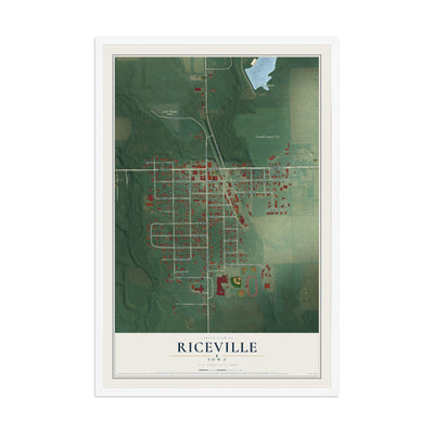 Map of Riceville, Iowa, 12 x 18 inch print in a white wood frame