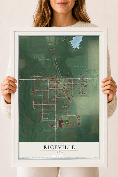 Map of Riceville, Iowa, 18 x 24 inch print in a white wood frame
