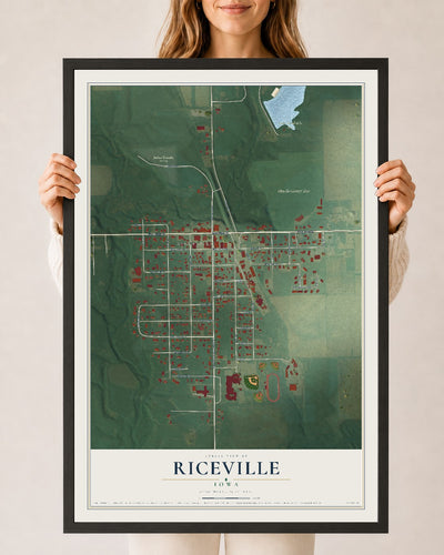 Map of Riceville, Iowa, 24 x 36 inch print in a black wood frame
