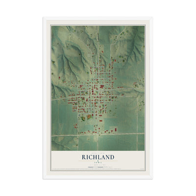 Map of Richland, Iowa, 12 x 18 inch print in a white wood frame