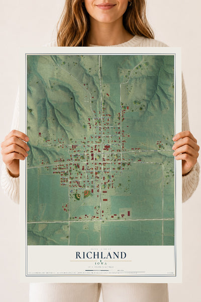 Map of Richland, Iowa, 18 x 24 inch unframed archival matte print
