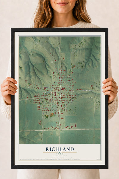 Map of Richland, Iowa, 18 x 24 inch print in a black wood frame