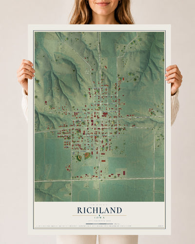 Map of Richland, Iowa, 24 x 36 inch unframed archival matte print
