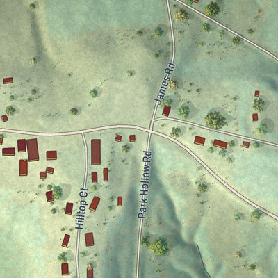 Close-up of the map of Rickardsville, Iowa print showing street and building detail