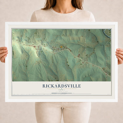 Map of Rickardsville, Iowa, 18 x 24 inch print in a white wood frame
