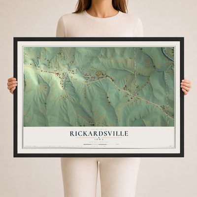 Map of Rickardsville, Iowa, 24 x 36 inch print in a black wood frame