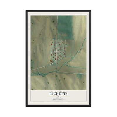 Map of Ricketts, Iowa, 12 x 18 inch print in a black wood frame