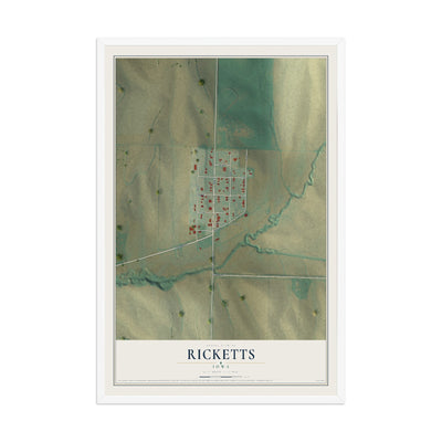 Map of Ricketts, Iowa, 12 x 18 inch print in a white wood frame
