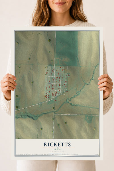 Map of Ricketts, Iowa, 18 x 24 inch unframed archival matte print