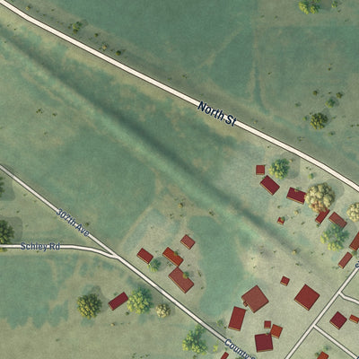 Second close-up of the map of Ridgeway, Iowa print showing more streets and buildings
