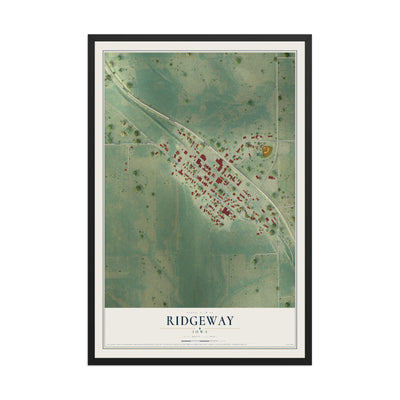 Map of Ridgeway, Iowa, 12 x 18 inch print in a black wood frame