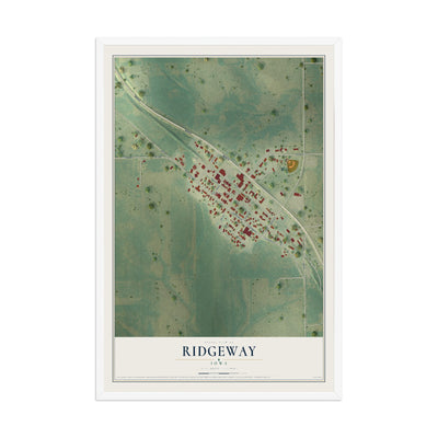 Map of Ridgeway, Iowa, 12 x 18 inch print in a white wood frame