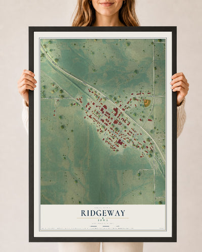 Map of Ridgeway, Iowa, 24 x 36 inch print in a black wood frame