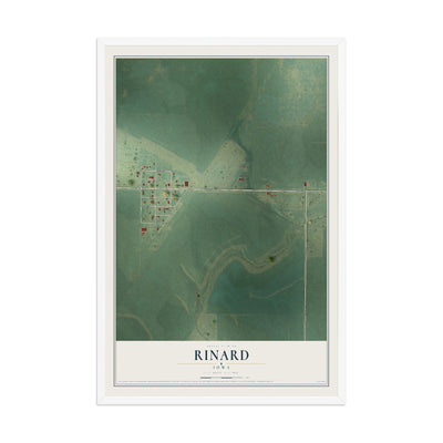 Map of Rinard, Iowa, 12 x 18 inch print in a white wood frame