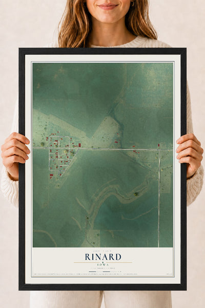Map of Rinard, Iowa, 18 x 24 inch print in a black wood frame