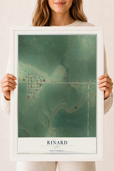 Map of Rinard, Iowa, 18 x 24 inch print in a white wood frame