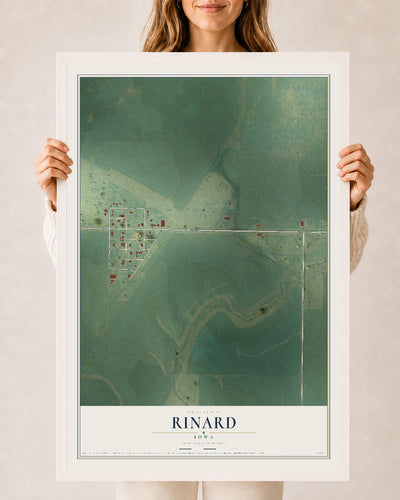 Map of Rinard, Iowa, 24 x 36 inch print in a white wood frame
