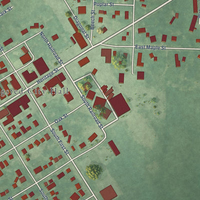Close-up of the map of Ringsted, Iowa print showing street and building detail